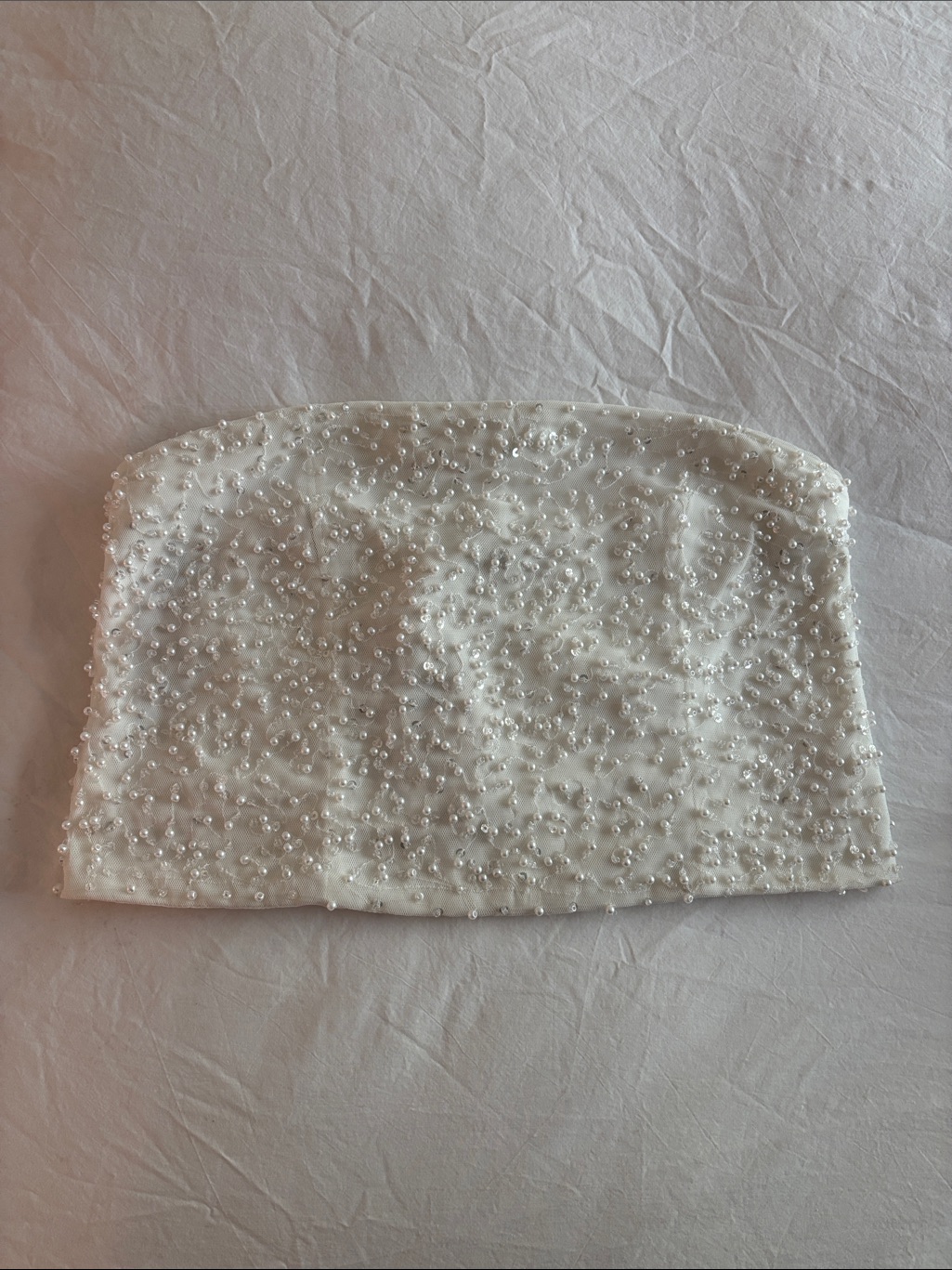 Abercrombie & Fitch White Pearl-Embellished Strapless Top